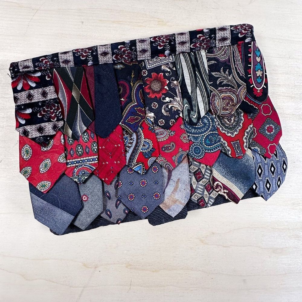Handmade Silk Tie Tip Clutch Bag Purse Fold Over Blue Red Unique